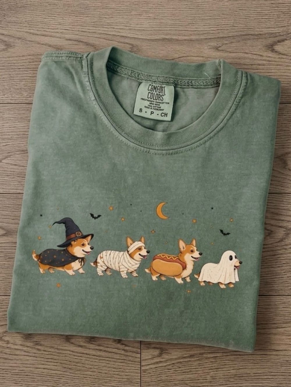 Comfort Colors Green Corgi Halloween Graphic Pet Lover T-Shirt